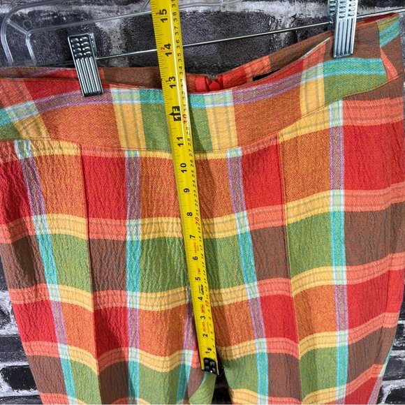 Smythe Cropped Pintuck Pants - Tangerine Plaid - Size 4 - Picture 10 of 12